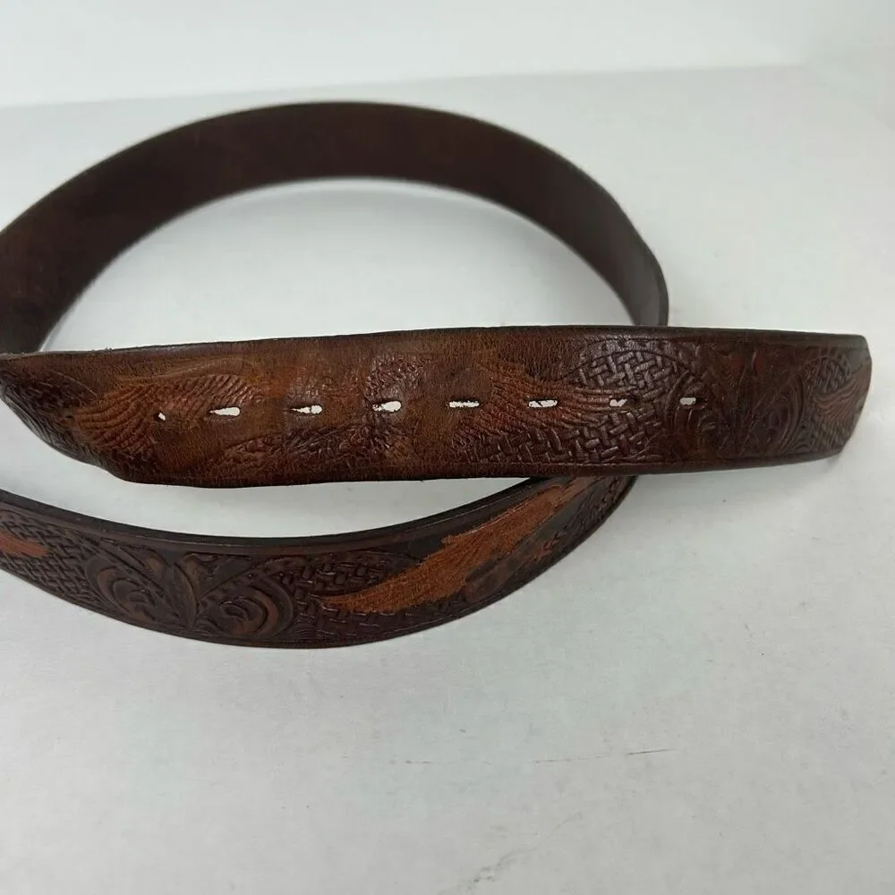 Vintage Tooled Genuine Top Grain Leather Belt Eagle Sz 44 Western cowboy